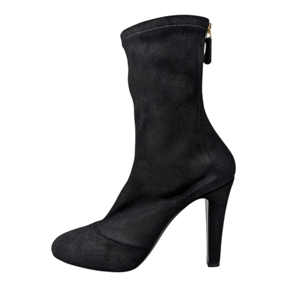 Chanel stretch suede high heel booties black interlocking CC logo gold accent 39 - Picture 1 of 10